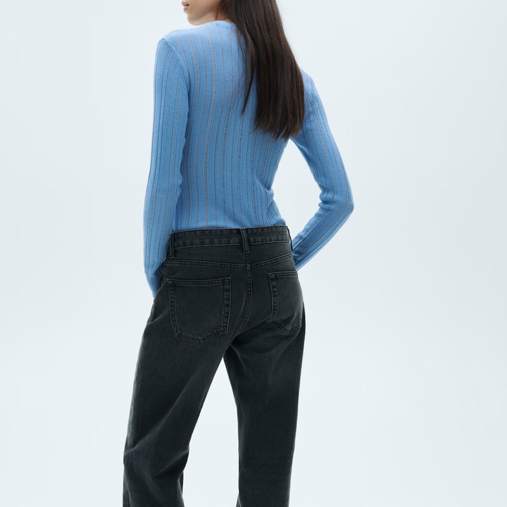 Mango Dusty Blue Ribbed Knit Long Sleeve Top - Picture 2 of 7